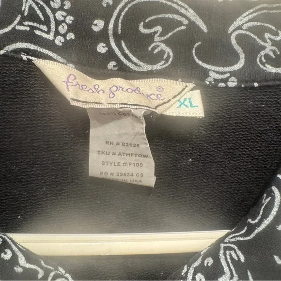 Fresh Produce Black White Print Button Front Cotton Beach Top Shirt Womens XL - Picture 4 of 5